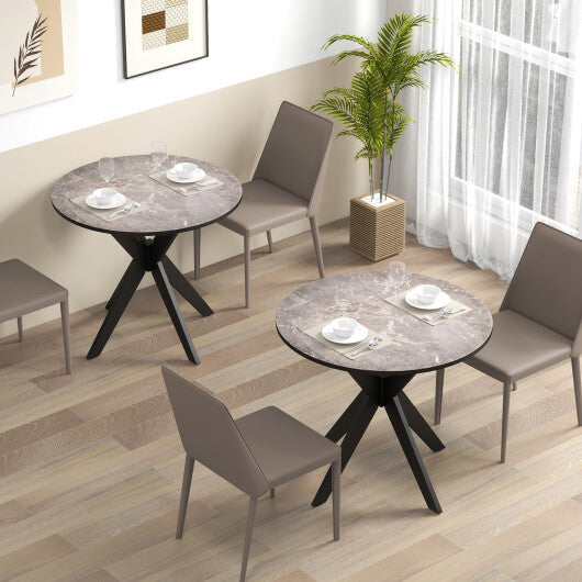 36-Inch Mid Century Modern Kitchen Table with Faux Marble Tabletop and Solid Rubber Wood Legs-White