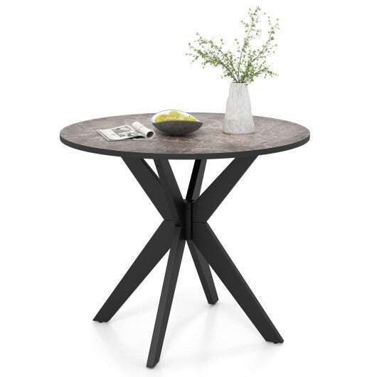 36-Inch Mid Century Modern Kitchen Table with Faux Marble Tabletop and Solid Rubber Wood Legs-White