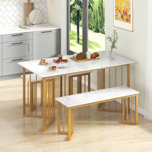 4 Piece Dining Table Set with Bench and 2 Stools-White W2B