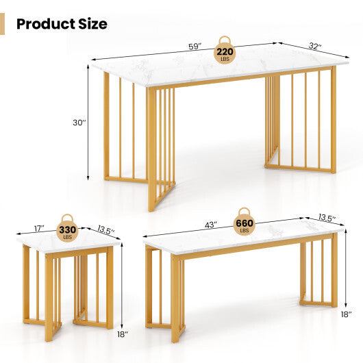 4 Piece Dining Table Set with Bench and 2 Stools-White W2B