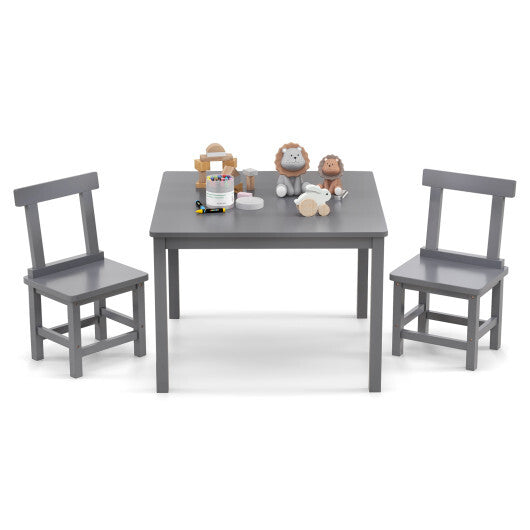 Wooden Kids Table and 2 Chairs Set with Anti-slip Foot Pads-Gray W2B