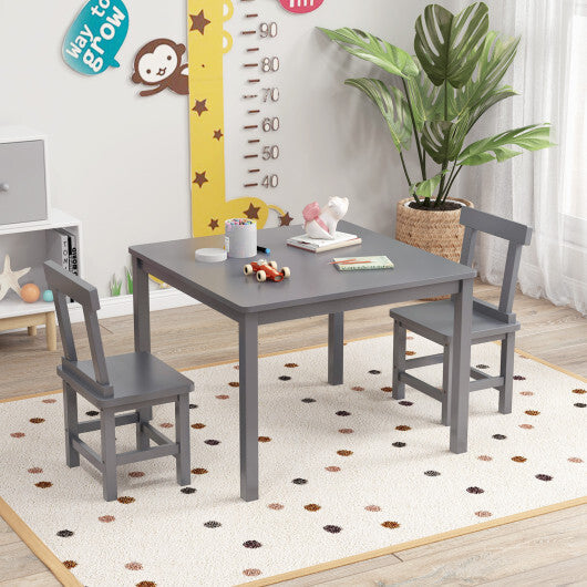 Wooden Kids Table and 2 Chairs Set with Anti-slip Foot Pads-Gray W2B