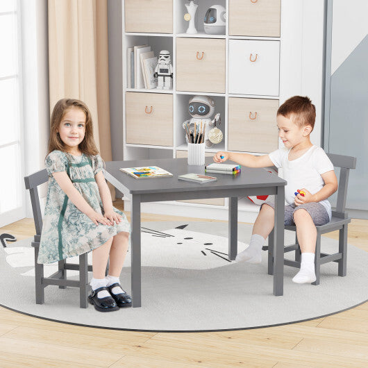 Wooden Kids Table and 2 Chairs Set with Anti-slip Foot Pads-Gray W2B