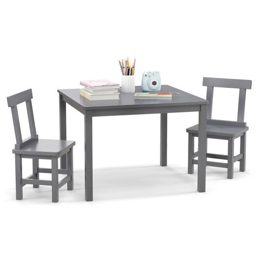 Wooden Kids Table and 2 Chairs Set with Anti-slip Foot Pads-Gray W2B
