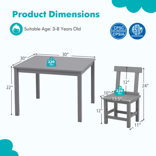 Wooden Kids Table and 2 Chairs Set with Anti-slip Foot Pads-Gray W2B