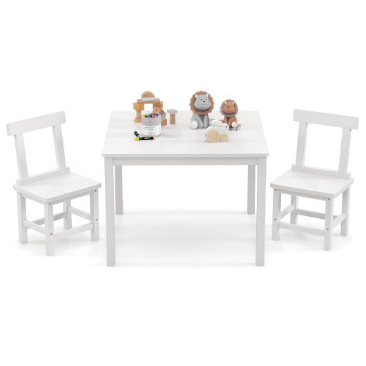 Wooden Kids Table and 2 Chairs Set with Anti-slip Foot Pads-Gray W2B