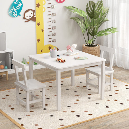 Wooden Kids Table and 2 Chairs Set with Anti-slip Foot Pads-Gray W2B
