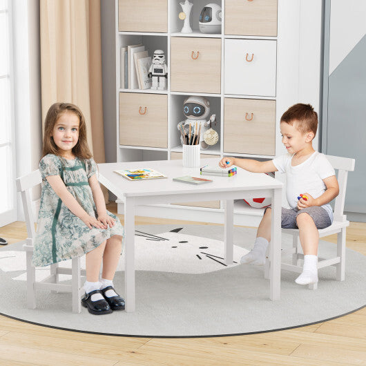 Wooden Kids Table and 2 Chairs Set with Anti-slip Foot Pads-Gray W2B