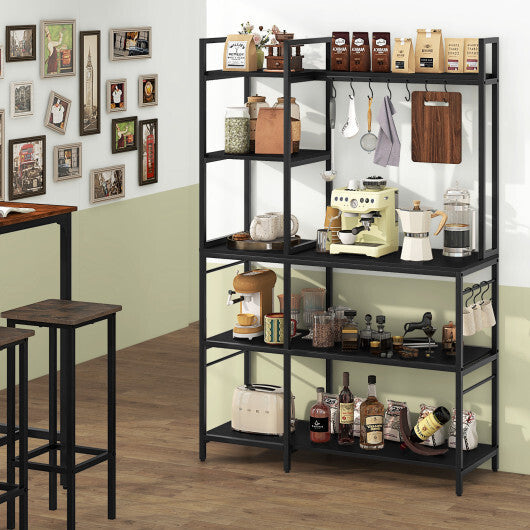 5-Tier Bakers Rack with Power Outlets and 10 S-Shaped Hooks-Rustic Brown W2B