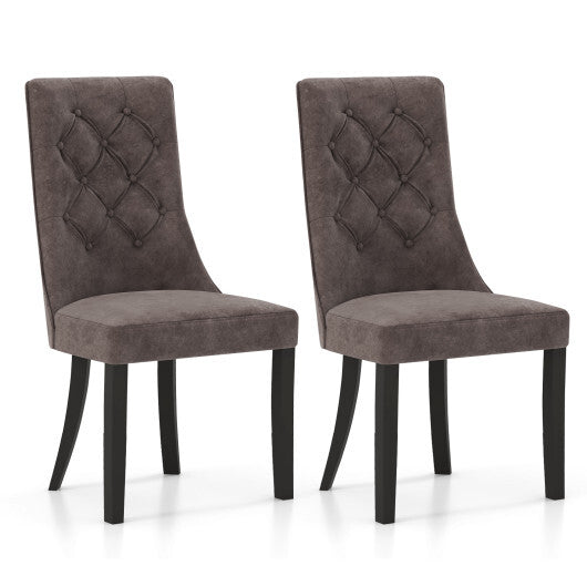 Tufted Dining Chairs Set of 2 with High Backrest and Padded Seat-Gray