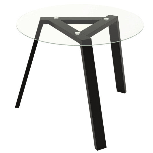 36 Inches Round Glass Dining Table for 4 with Rubber Wood Frame-Natural W2B