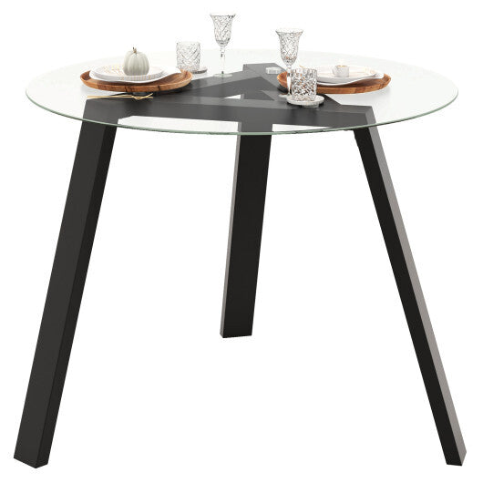 36 Inches Round Glass Dining Table for 4 with Rubber Wood Frame-Natural W2B