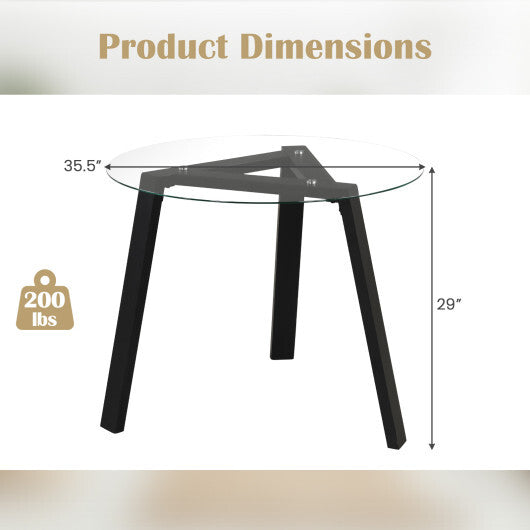 36 Inches Round Glass Dining Table for 4 with Rubber Wood Frame-Natural W2B