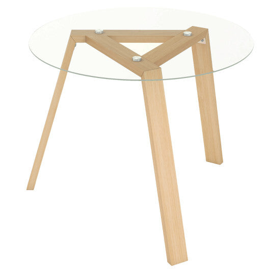36 Inches Round Glass Dining Table for 4 with Rubber Wood Frame-Natural W2B