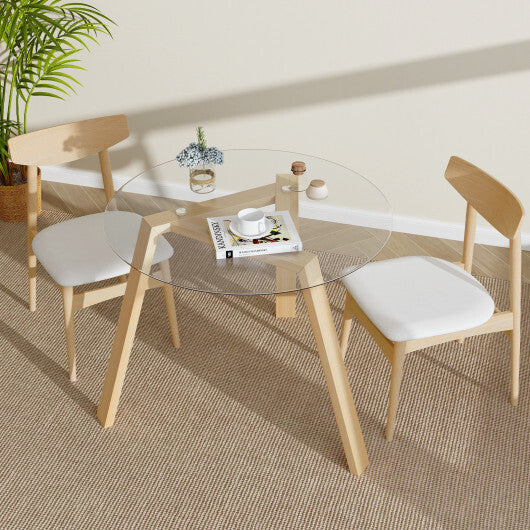 36 Inches Round Glass Dining Table for 4 with Rubber Wood Frame-Natural W2B