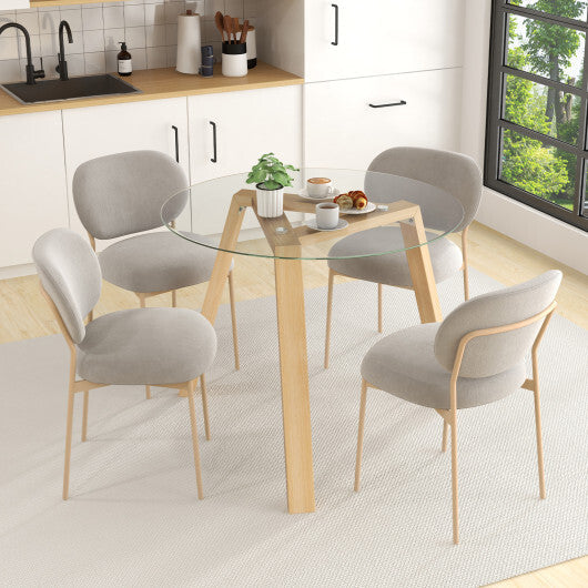 36 Inches Round Glass Dining Table for 4 with Rubber Wood Frame-Natural W2B