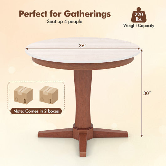 35 Inches Wooden Round Dining Table with Pedestal Base-White W2B