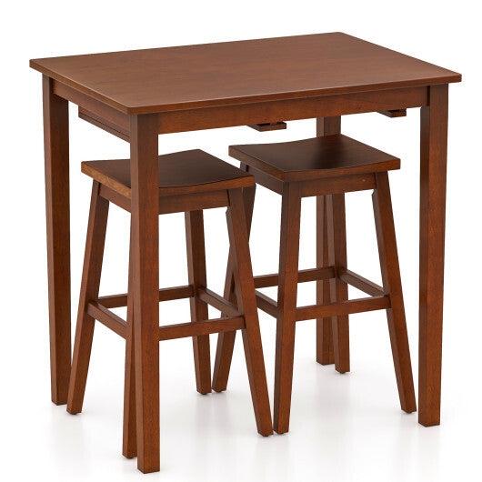 3-Piece Bar Table Set with Pub Table and 2 Saddle Stools-Espresso W2B