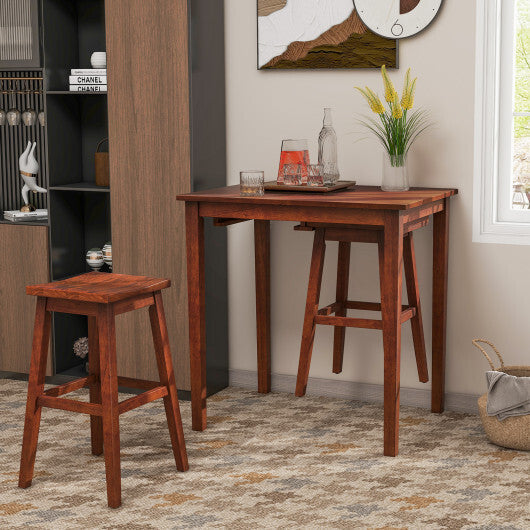 3-Piece Bar Table Set with Pub Table and 2 Saddle Stools-Espresso W2B