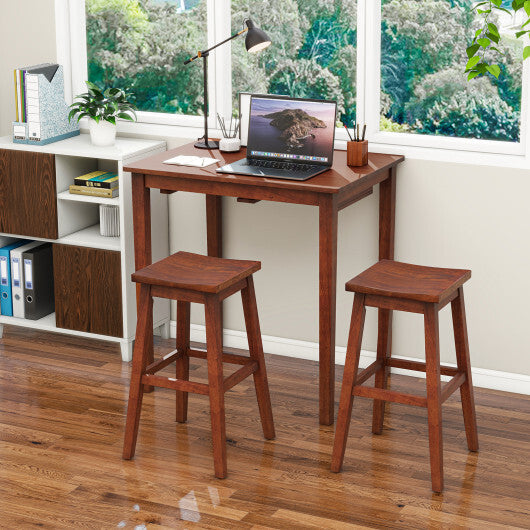 3-Piece Bar Table Set with Pub Table and 2 Saddle Stools-Espresso W2B