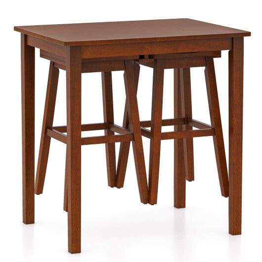 3-Piece Bar Table Set with Pub Table and 2 Saddle Stools-Espresso W2B