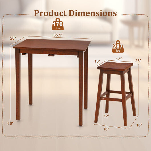 3-Piece Bar Table Set with Pub Table and 2 Saddle Stools-Espresso W2B