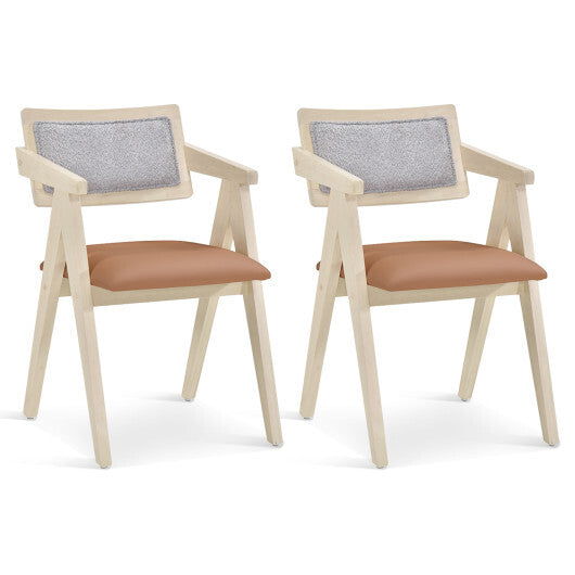Mid Century Wooden Accent Chairs with Leathaire Seat Cushions Set of 2-Beige W2B