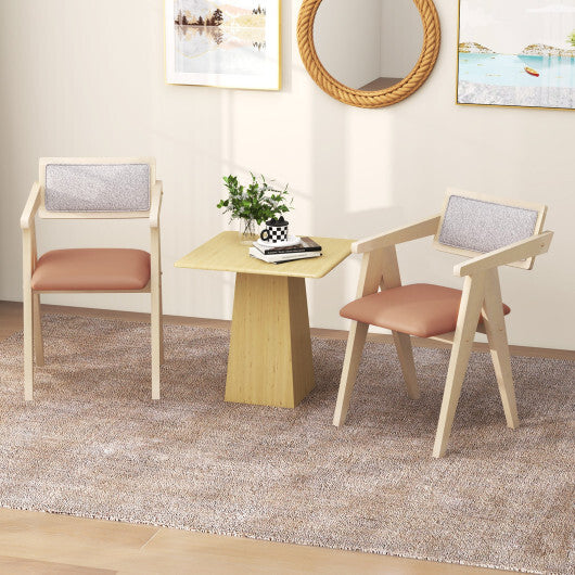 Mid Century Wooden Accent Chairs with Leathaire Seat Cushions Set of 2-Beige W2B