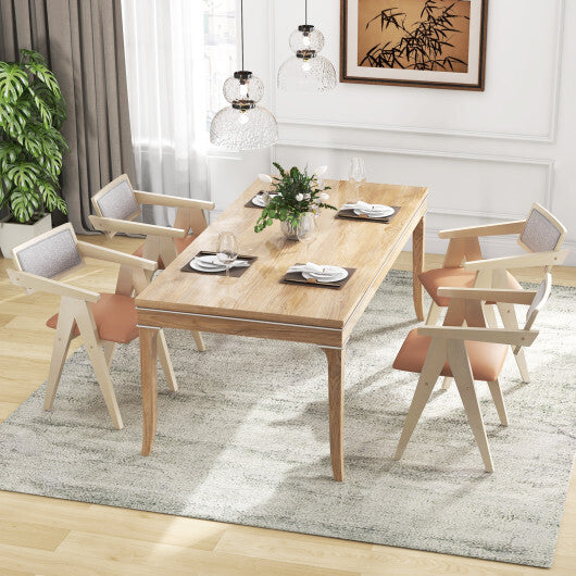 Mid Century Wooden Accent Chairs with Leathaire Seat Cushions Set of 2-Beige W2B