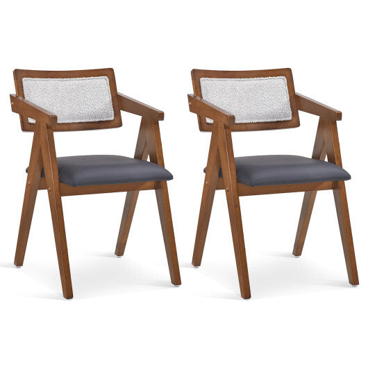 Mid Century Wooden Accent Chairs with Leathaire Seat Cushions Set of 2-Beige W2B