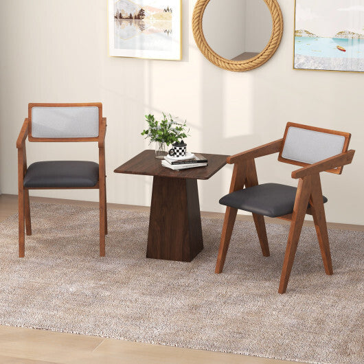 Mid Century Wooden Accent Chairs with Leathaire Seat Cushions Set of 2-Beige W2B