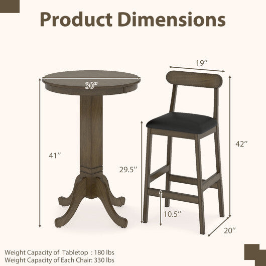 Wood Pub Round Dining Table with Pedestal Base-Gray W2B