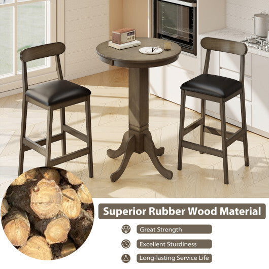 Wood Pub Round Dining Table with Pedestal Base-Gray W2B
