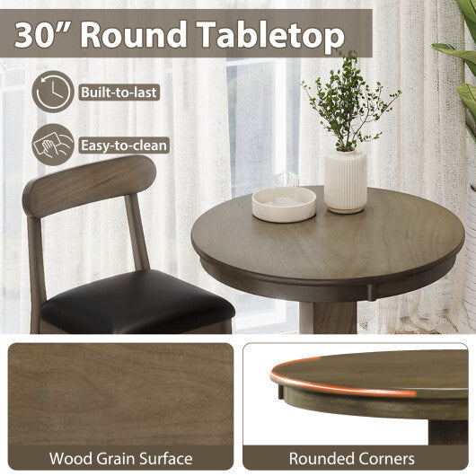 Wood Pub Round Dining Table with Pedestal Base-Gray W2B