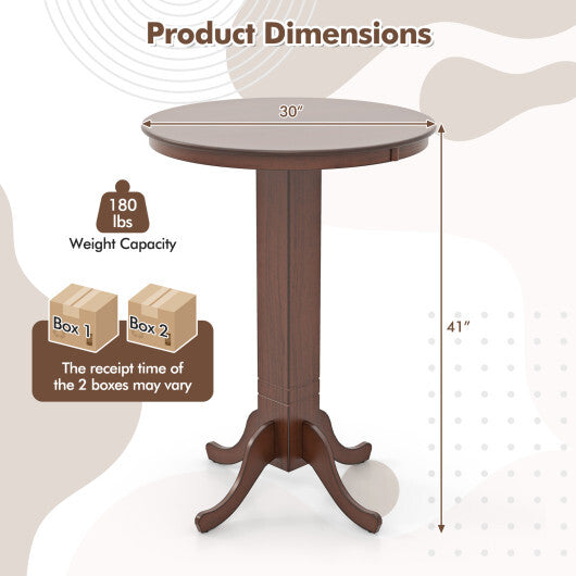 Wood Pub Round Dining Table with Pedestal Base-Gray W2B