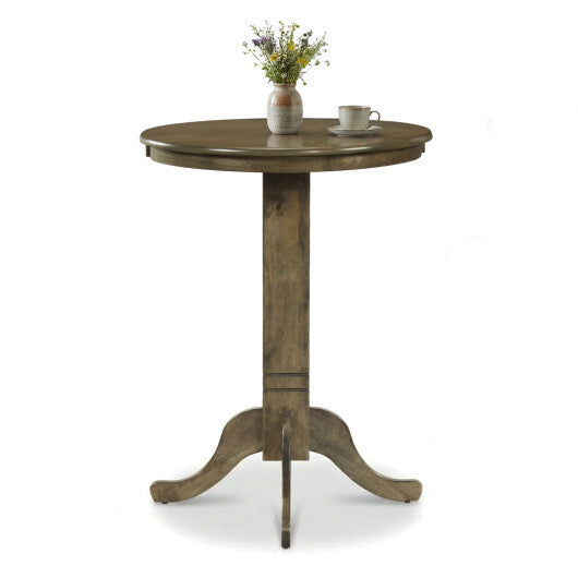 Wood Pub Round Dining Table with Pedestal Base-Gray W2B