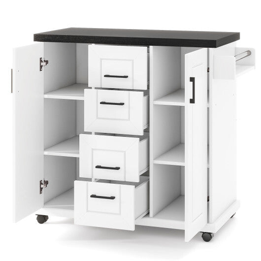 Rolling Kitchen Island Cart on Wheels with Storage Cabinets-White