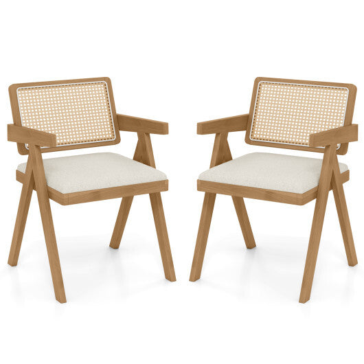 Set of 2 Rattan Accent Chairs with Padded Cushion and Rubber Wood Frame-Gray W2B