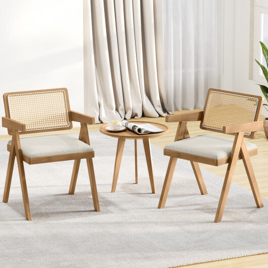 Set of 2 Rattan Accent Chairs with Padded Cushion and Rubber Wood Frame-Gray W2B