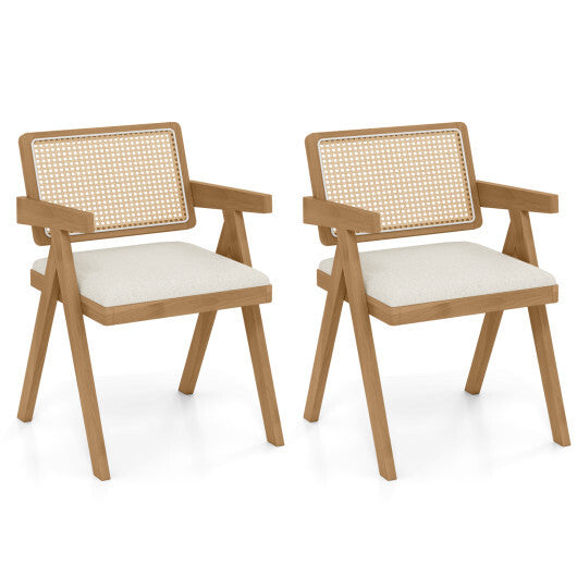 Set of 2 Rattan Accent Chairs with Padded Cushion and Rubber Wood Frame-Gray W2B
