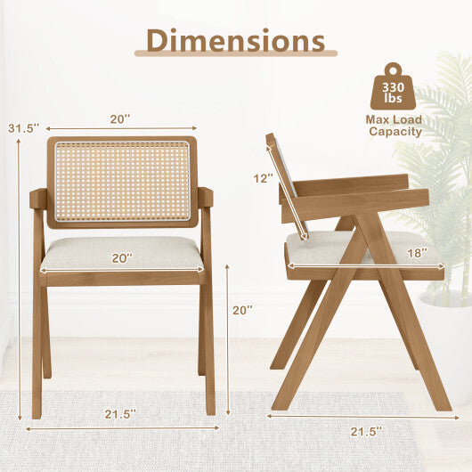 Set of 2 Rattan Accent Chairs with Padded Cushion and Rubber Wood Frame-Gray W2B