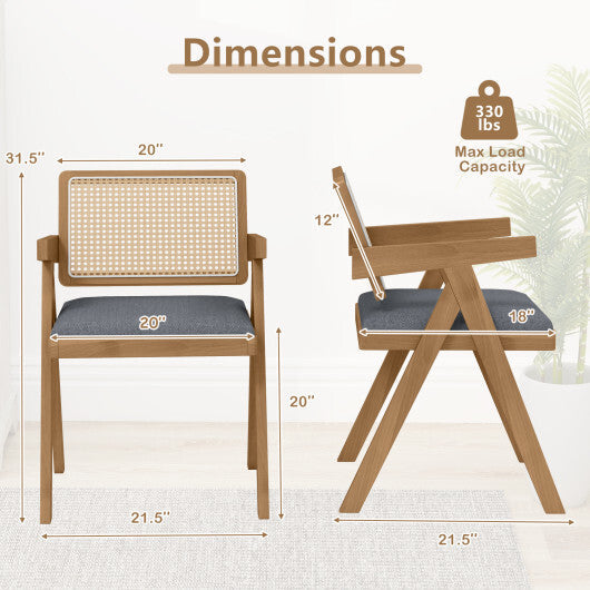 Set of 2 Rattan Accent Chairs with Padded Cushion and Rubber Wood Frame-Gray W2B