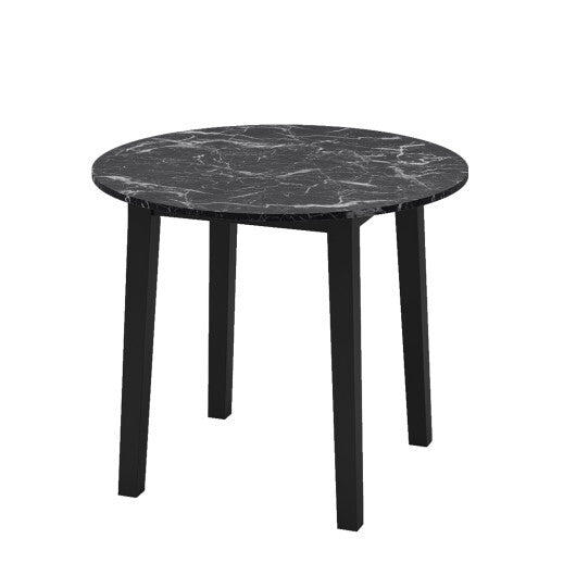 35 Inch Round Dining Table with Rubber Wood Legs and Marble-textured Veneer Tabletop-Brown