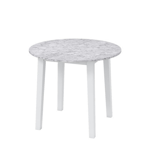 35 Inch Round Dining Table with Rubber Wood Legs and Marble-textured Veneer Tabletop-Brown