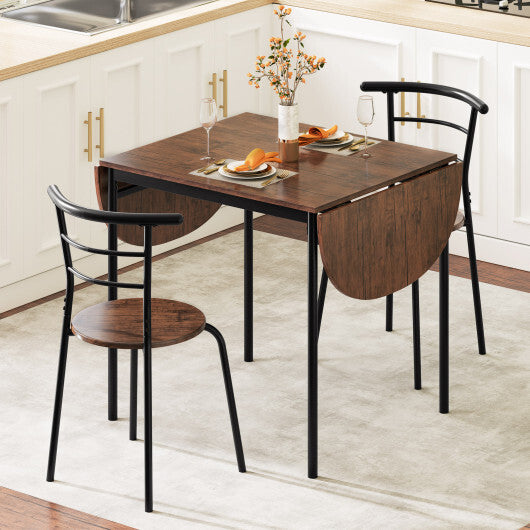3 Pieces Dining Set with 2 Chairs and Modern Kitchen Table for Small Space-Brown