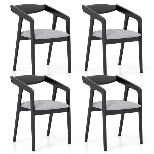 Wooden Dining Chair Set of 2 with Rubber Wood Frame  Armrests and Padded Cushion-black