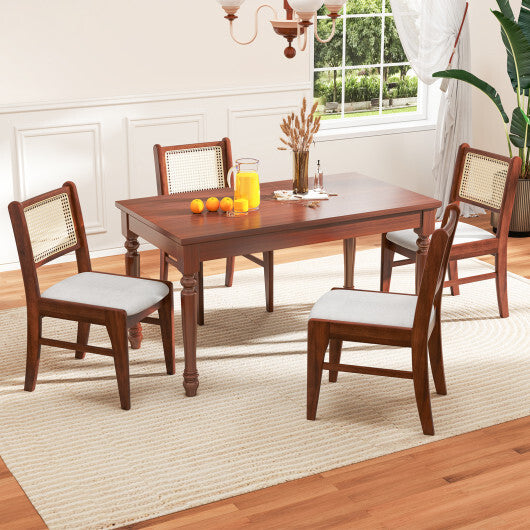 Wooden Kitchen Chairs with Cane Back Rubber Wood Frame and Padded Seat-Coffee