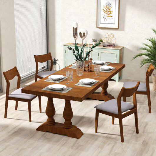 Wooden Dining Chair Set of 2 with Rubber Wood Frame and Wide Padded Seat-Walnut