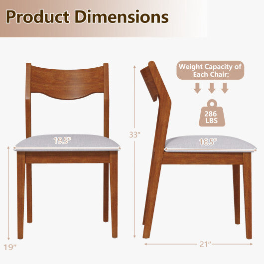 Wooden Dining Chair Set of 2 with Rubber Wood Frame and Wide Padded Seat-Walnut