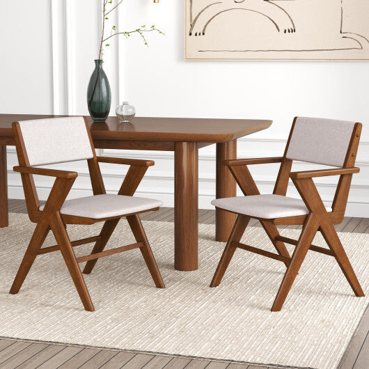 Wooden Dining Chair with Rubber Wood Frame Set of 2-Walnut